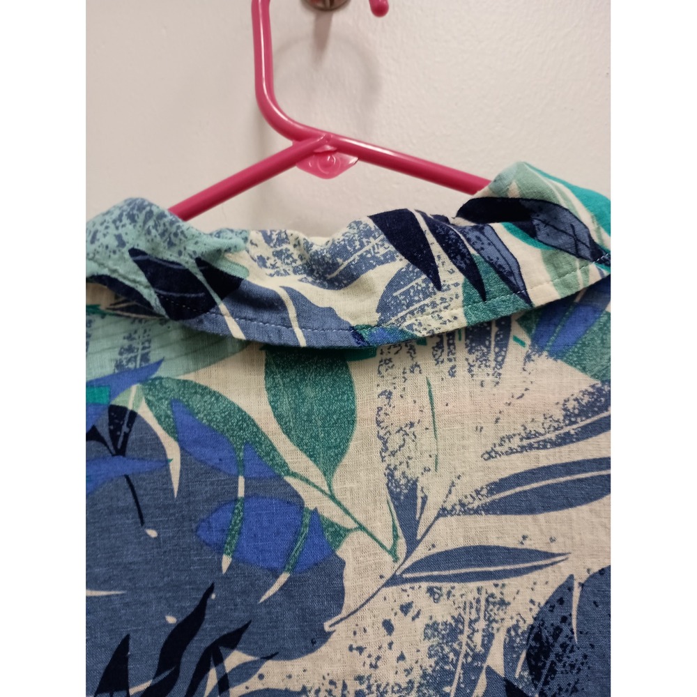 Naturals d&co Button Up Shirt Womens 1X Blue Tropical Linen Blend Coastal - Picture 8 of 10